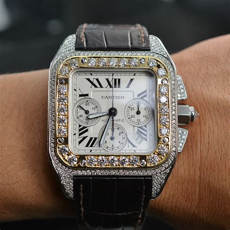 cartier santos 100 xl chronograph diamonds price|cartier santos 100 diamond bezel.